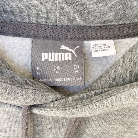 PUMA Womens Fleece Hoodie Gray Sweatshirt Embossed Logo Kangaroo Pocket - Picture 3 of 9